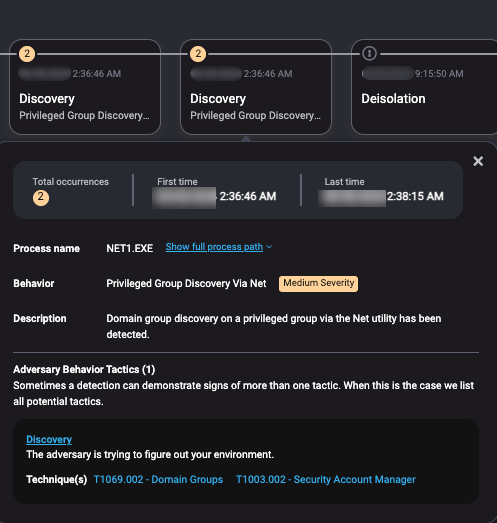 One of your endpoints has a Medium Severity alert for Privileged Group Discovery Via Net. The account behind this activity belongs to an IT manager.