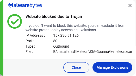 Malwarebytes blocks 157.230.91.126