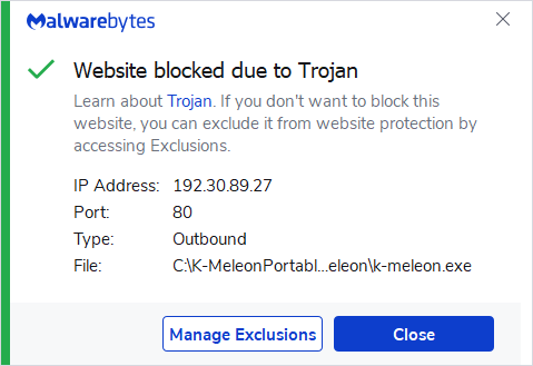 Malwarebytes blocks 192.30.89.27