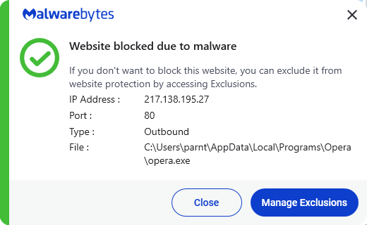Malwarebytes blocks 217.138.195.27