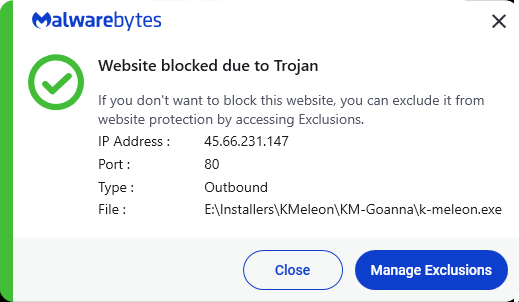 Malwarebytes blocks 45.66.231.147