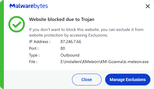 Malwarebytes blocks 87.246.7.66