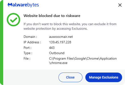 Malwarebytes blocks auwoocmair.net