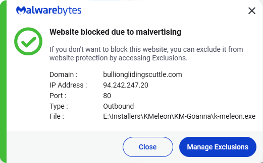 Malwarebytes blocks bullionglidingscuttle.com