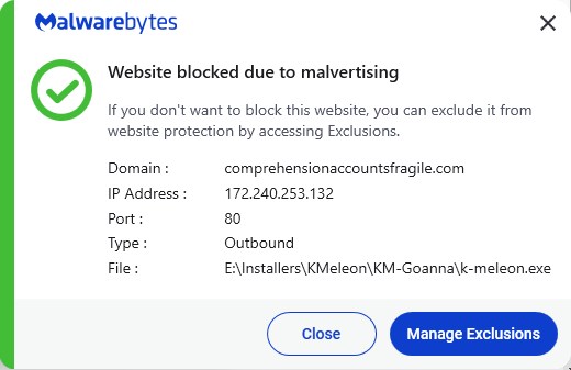 Malwarebytes blocks comprehensionaccountsfragile.com