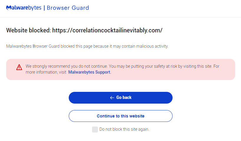 Malwarebytes blocks correlationcocktailinevitably.com