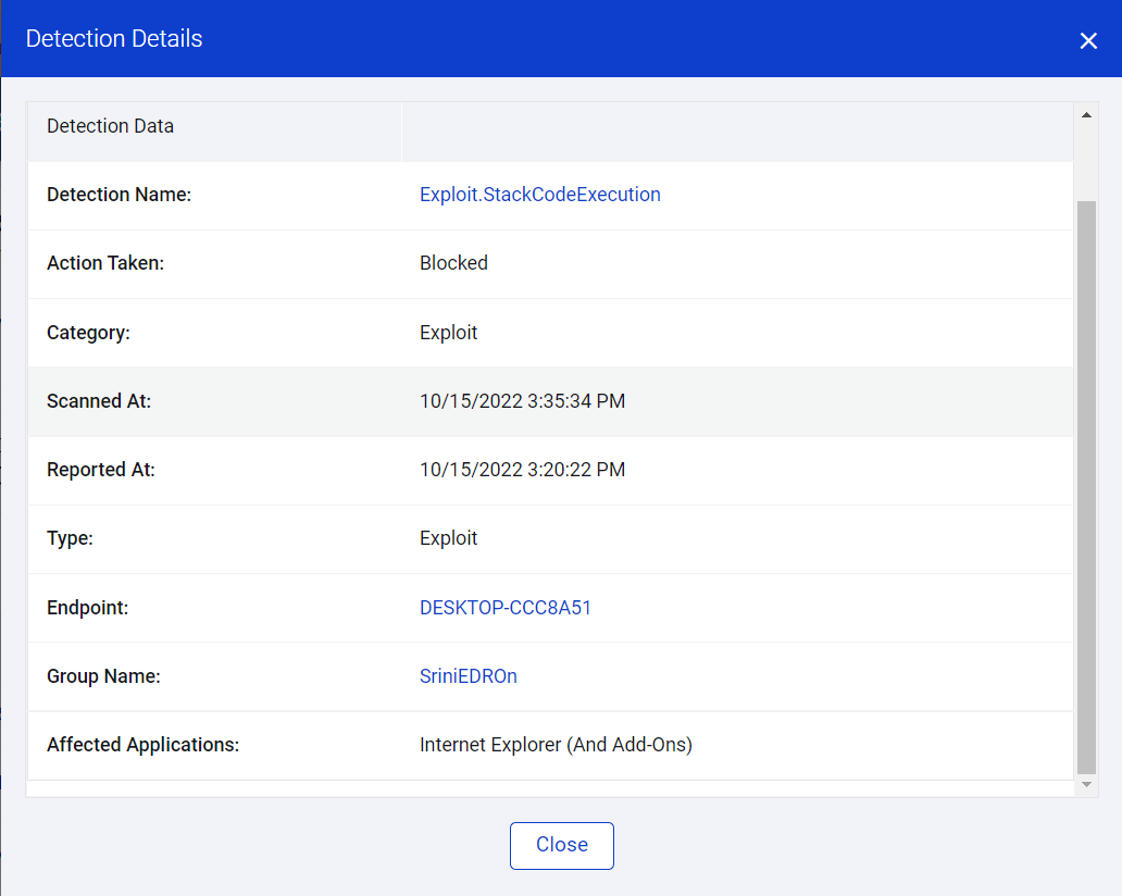 Exploit code executing from stack blocked