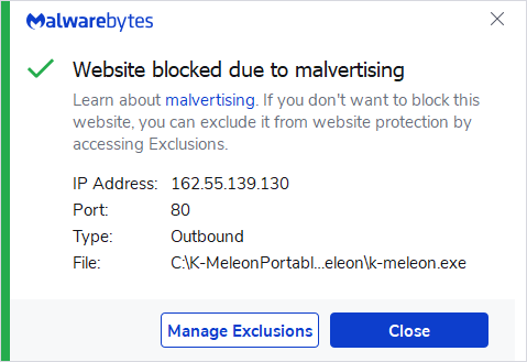 Malwarebytes blocks 162.55.139.130