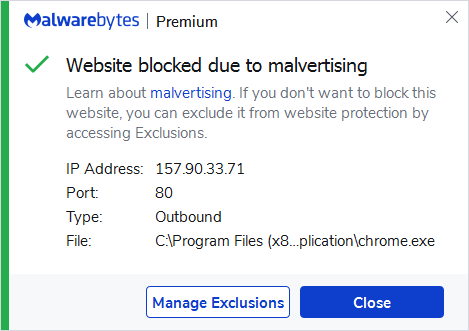Malwarebytes blocks 157.90.33.71