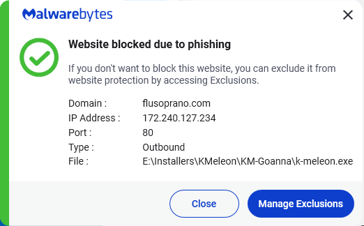 Malwarebytes blocks flusoprano.com