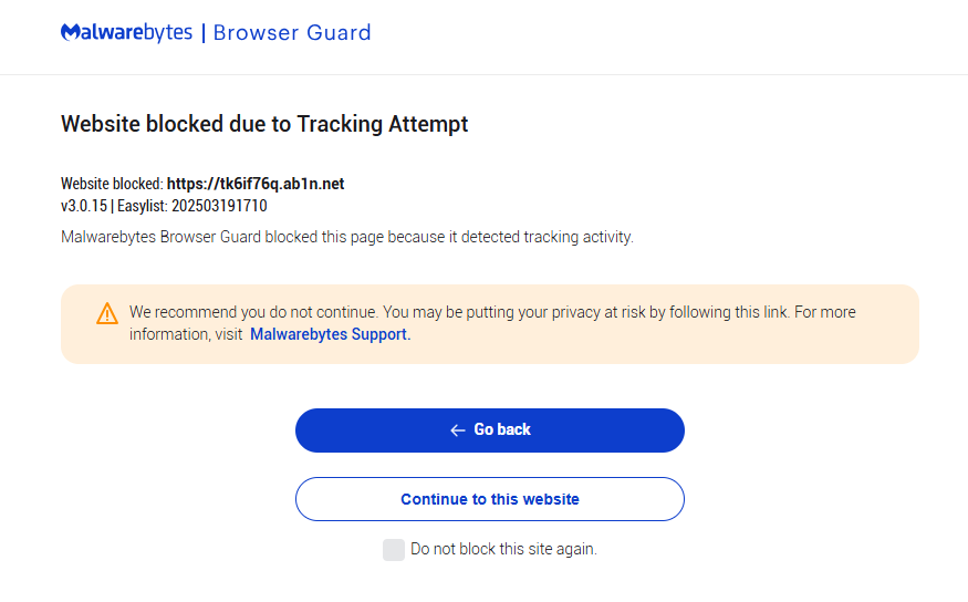 Malwarebytes blocks ab1n.net