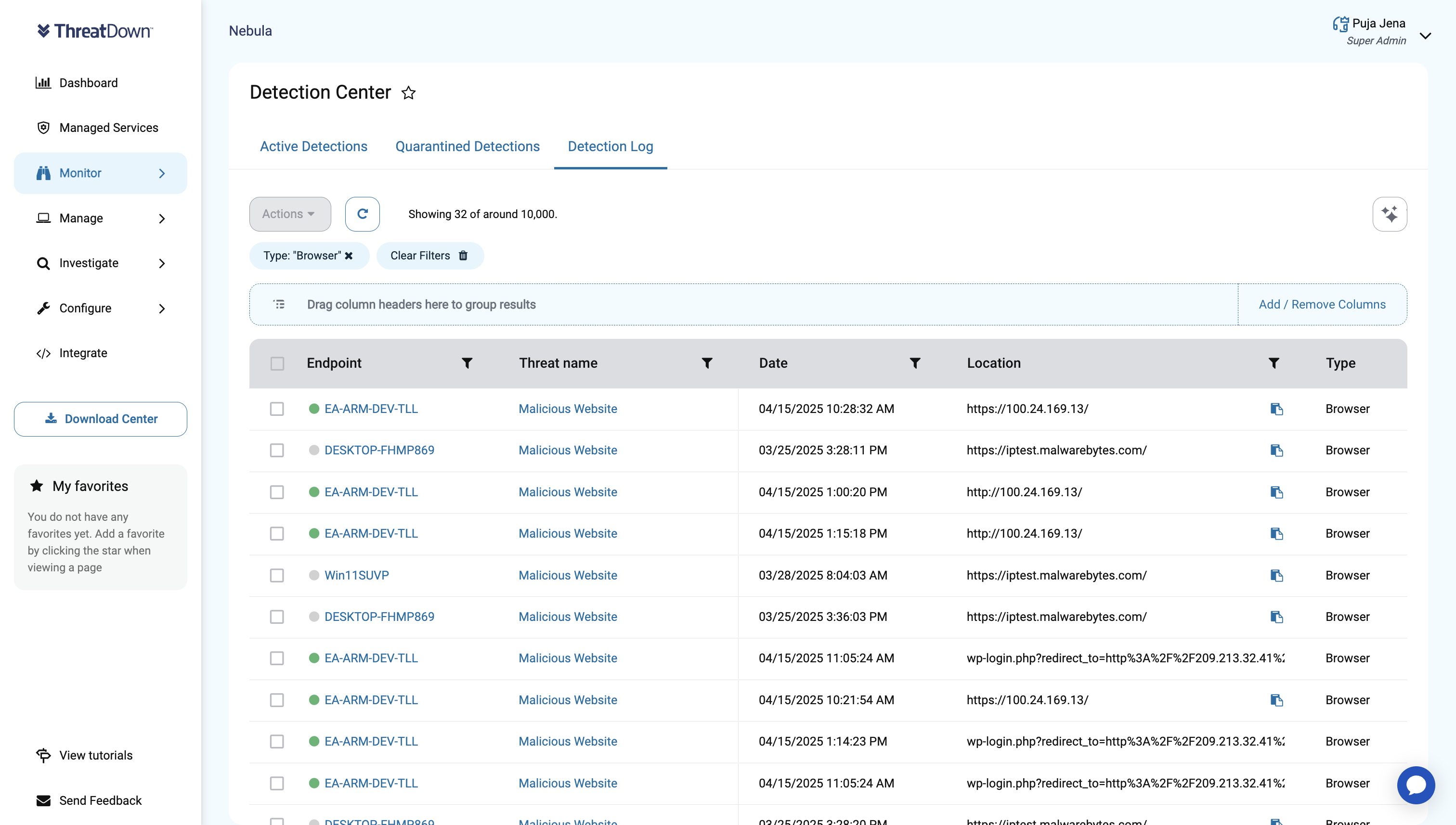 Nebula Detection Center browser