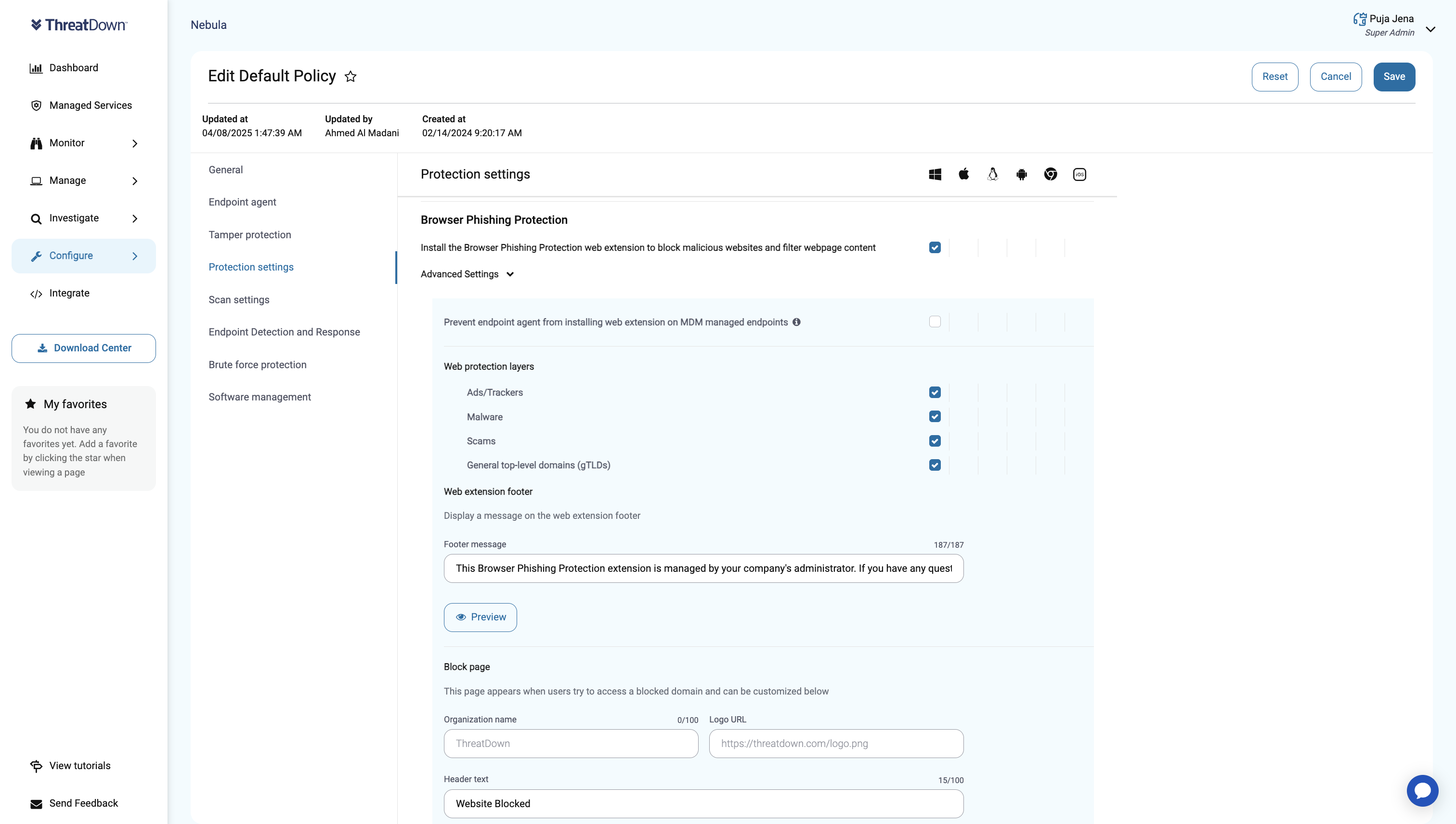 Nebula policy for Browser Phishing Protection