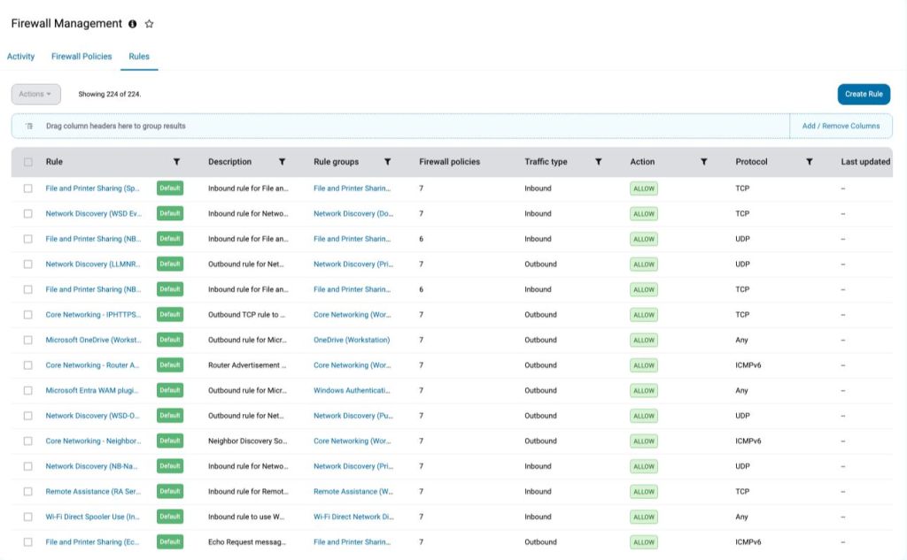 Firewall Management Rules tab