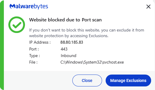 Malwarebytes blocks 88.80.185.83