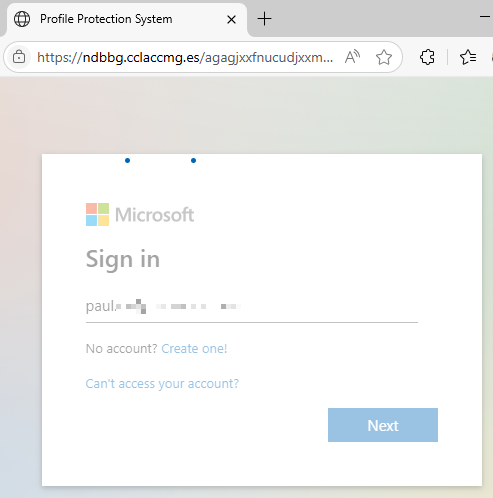 A phishing website with the email address filled out