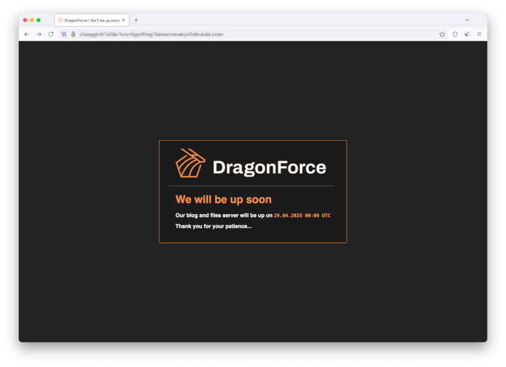 The DragonForce dark web leak site is giving nothing away.