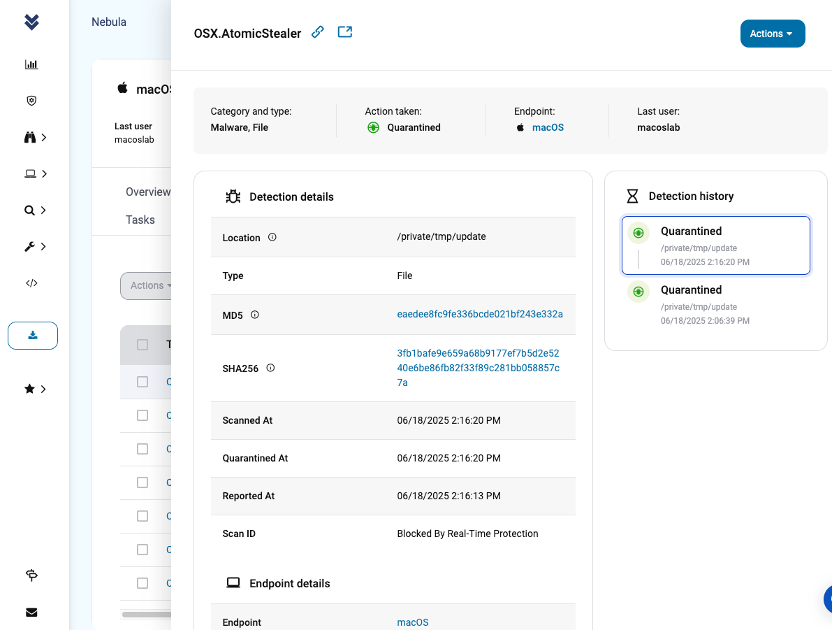 Nebula actions dashboard