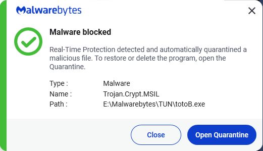 Malwarebytes blocks Trojan.Crypt.MSIL