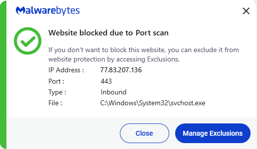 Malwarebytes blocks 77.83.207.136