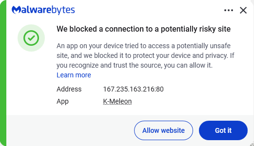 Malwarebytes blocks 167.235.163.216