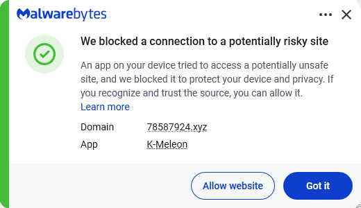 Malwarebytes blocks 78587924.xyz