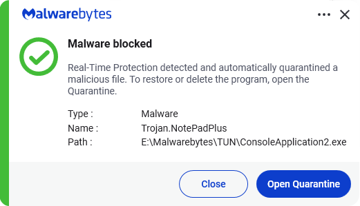 Malwarebytes blocks Trojan.NotePadPlus