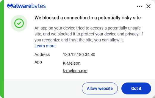 Malwarebytes blocks 130.12.180.34
