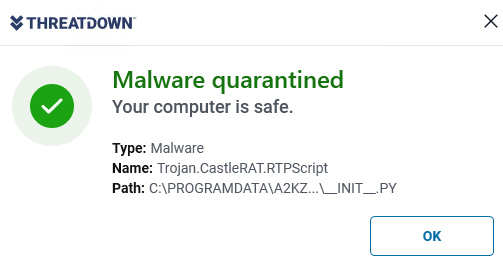 CastleRAT quarantined