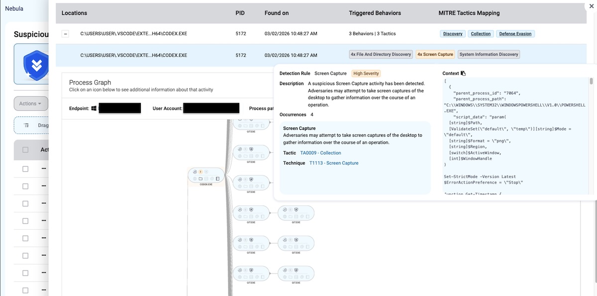 OpenAI Codex triggering suspicious activities, such as “Screen Capture”