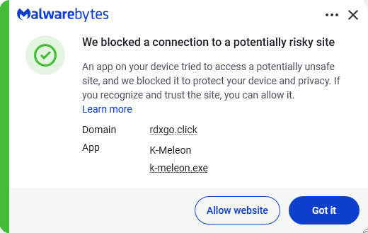 Malwarebytes blocks rdxgo.click