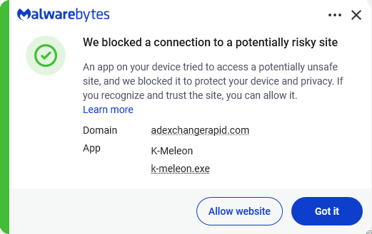 Malwarebytes blocks adexchangerapid.com