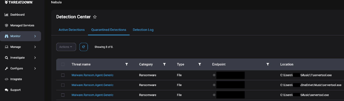 ThreatDown Endpoint Protection blocking the Prinz Eugen ransomware payload.