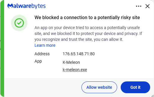 Malwarebytes blocks 176.65.148.71