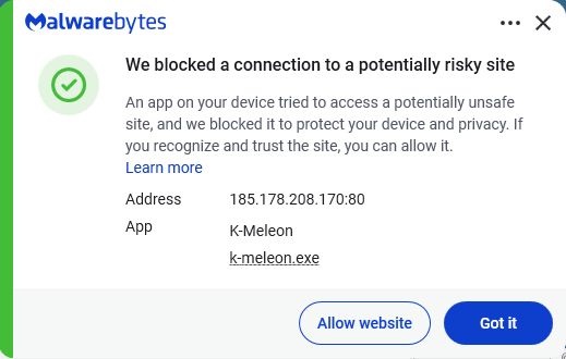 Malwarebytes blocks 185.178.208.170