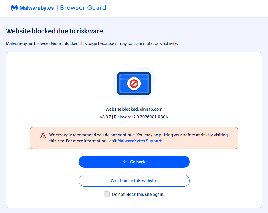 Malwarebytes blocks elnnap.com