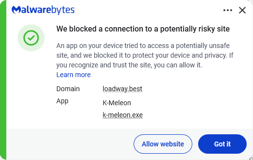Malwarebytes blocks loadway.best