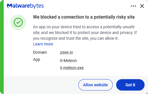 Malwarebytes blocks psee.io