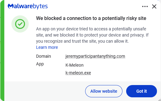 Malwarebytes blocks jeremyparticipantanything.com