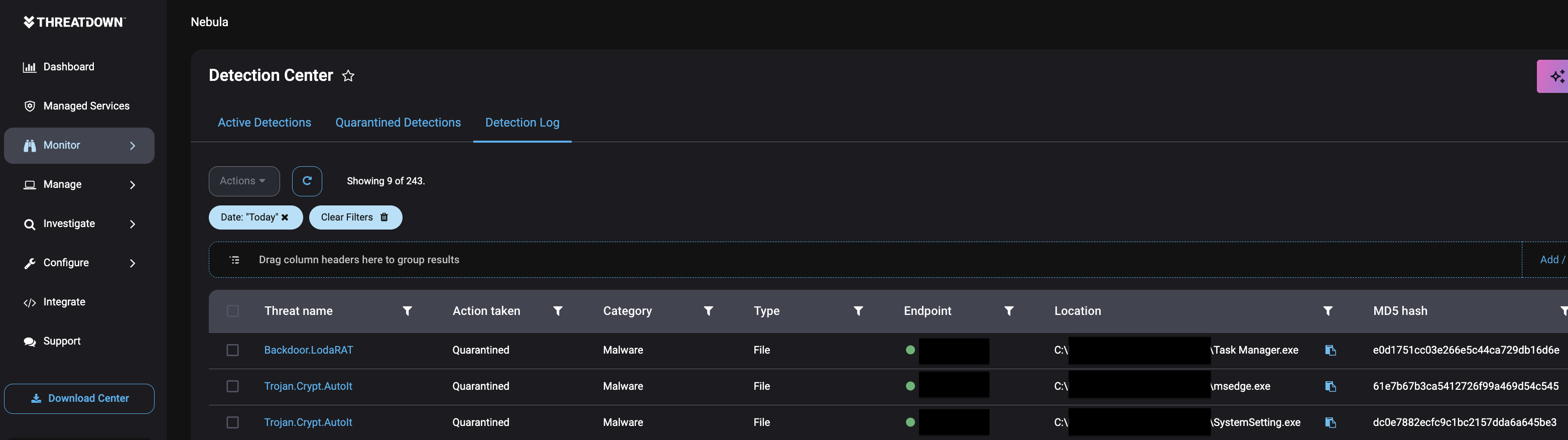 Figure 6: ThreatDown EP blocking the RAT payloads